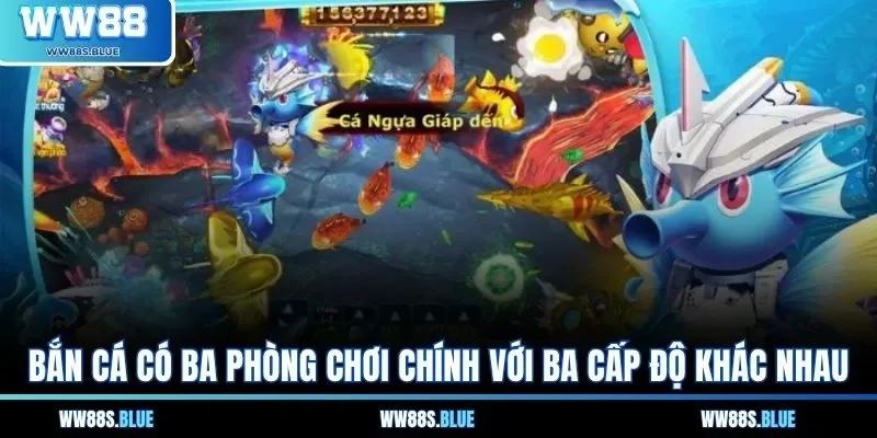 Bắn cá có ba phòng chơi chính với ba cấp độ khác nhau